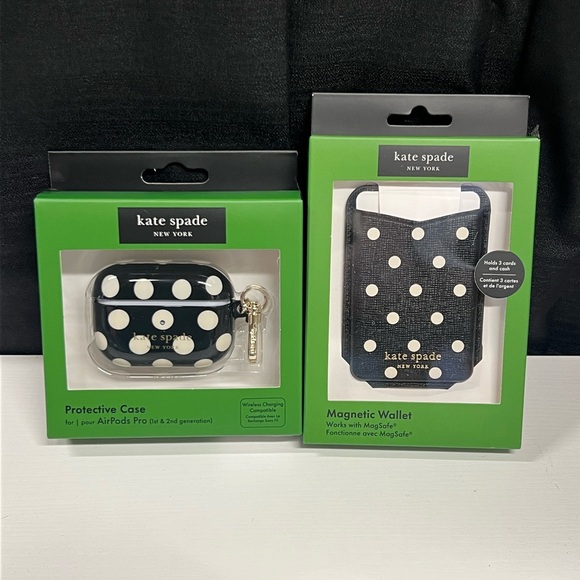 Kate Spade Black and White Polka Dot Protective AirPods Case and Magnetic Wallet